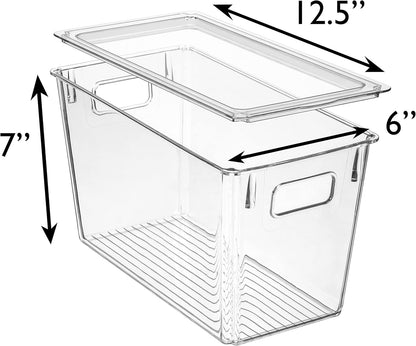 Clear Plastic Storage Bins with Lids – Stackable Kitchen & Pantry Organizer (4-Pack)
